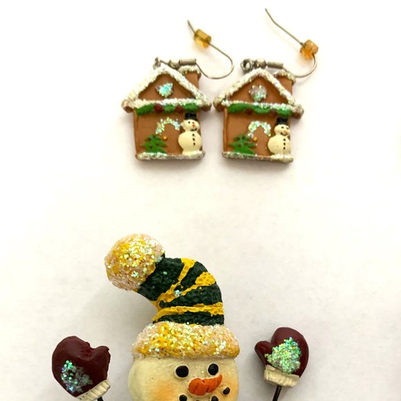 Lot of 7 Vintage Costume Jewelry Pieces - Christmas Pins, Earrings, Ring - Picture 4 of 11